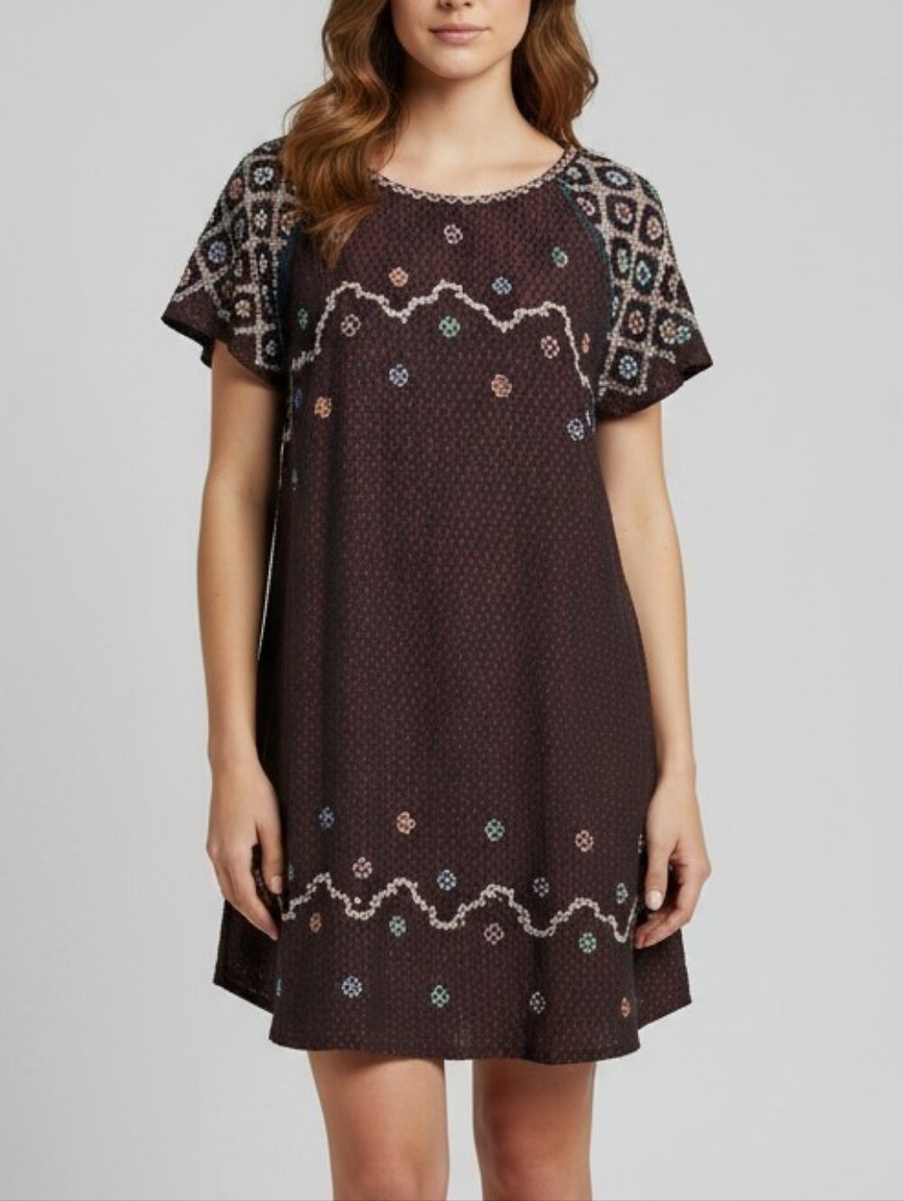 Free People Purple Orange Sequin Embroidered Shift Mini Dress Size S Boho